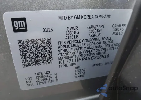 2025 Chevrolet Trax Fwd Lt from USA, damaged, VIN KL77LHEP4SC218516